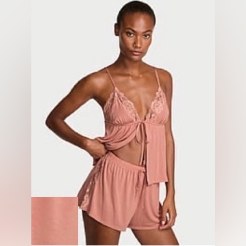 Victoria's Secret Lace Trim Pajama Set in Blush